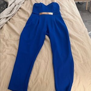 Strapless Royal Blue Jumpsuit with Gold Accent